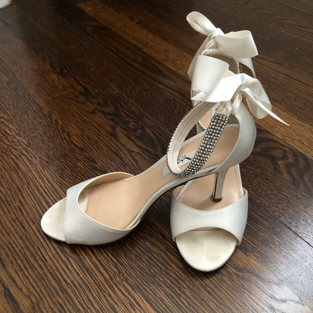 Nina white ankle strap heels